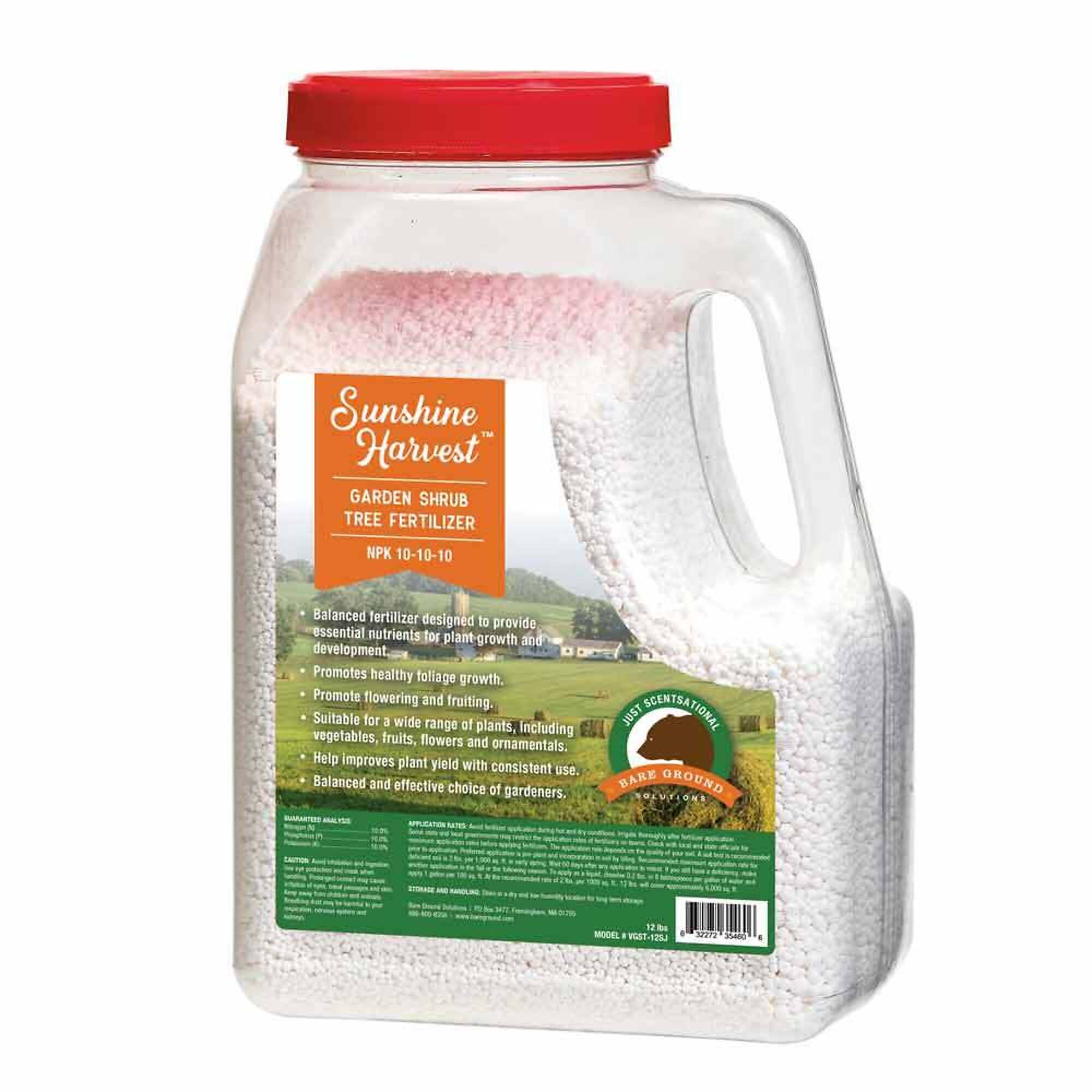 Just Scentsational, Vegetable, Garden, Shrub and Tree Fertilizer 12lb shaker, Max. Coverage Area 4500 ft², Capacity 12 lb, Model# VGST-12SJ